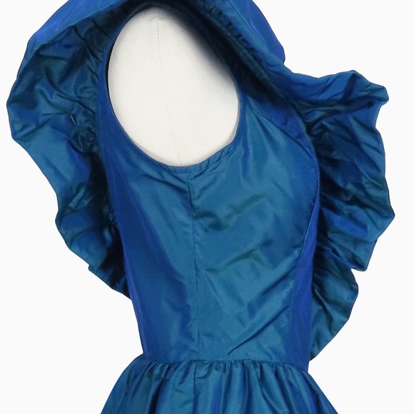 Vintage 80s Gunne Sax Blue Ruffle Taffeta Full Skirt Prom Party Dress M Medium - Picture 5 of 9